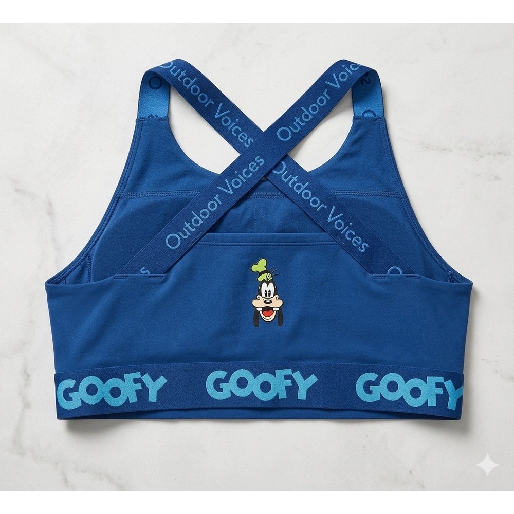 Outdoor Voices Disney Mickey & Co Goofy High Neck Sports Bra Blue L Athletic